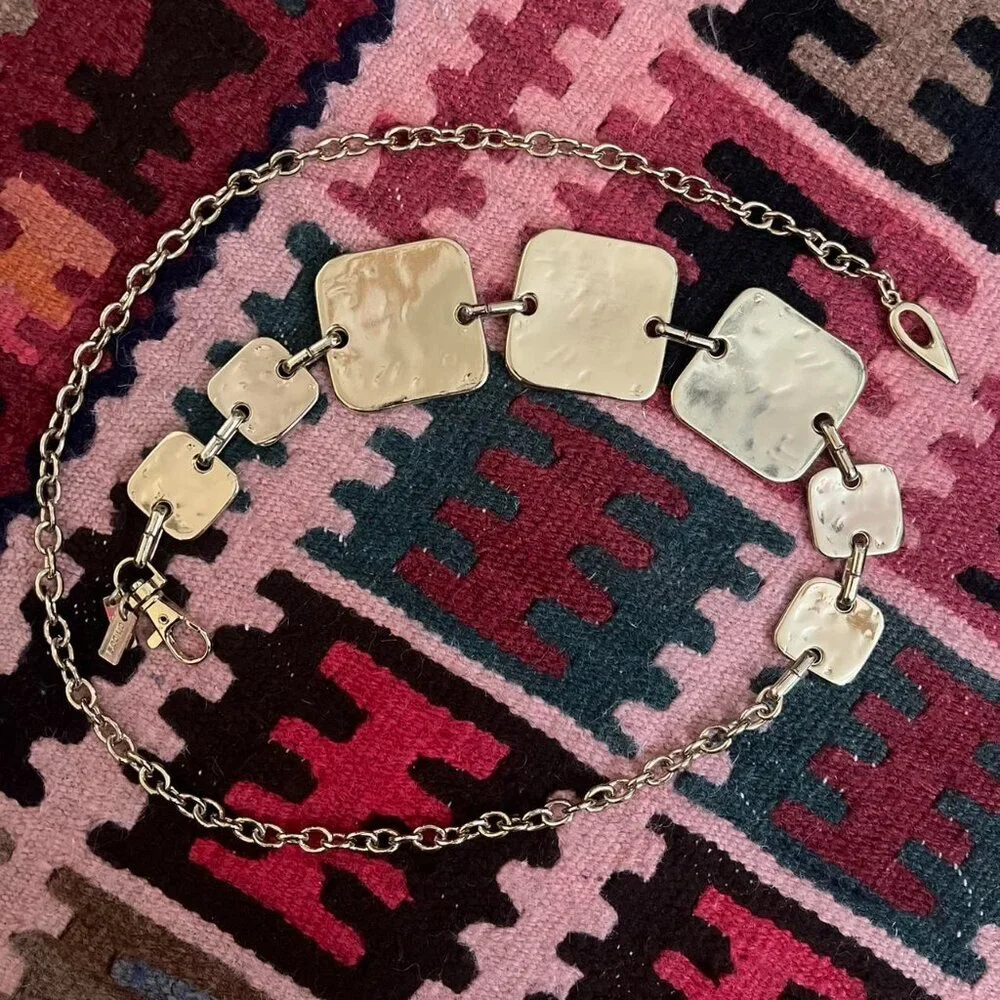Y2k vintage hammered gold squares chain belt